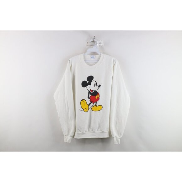 Vintage 80s Disney Womens XL Faded Mickey Mouse Big Logo Sweatshirt White USA - Picture 1 of 9